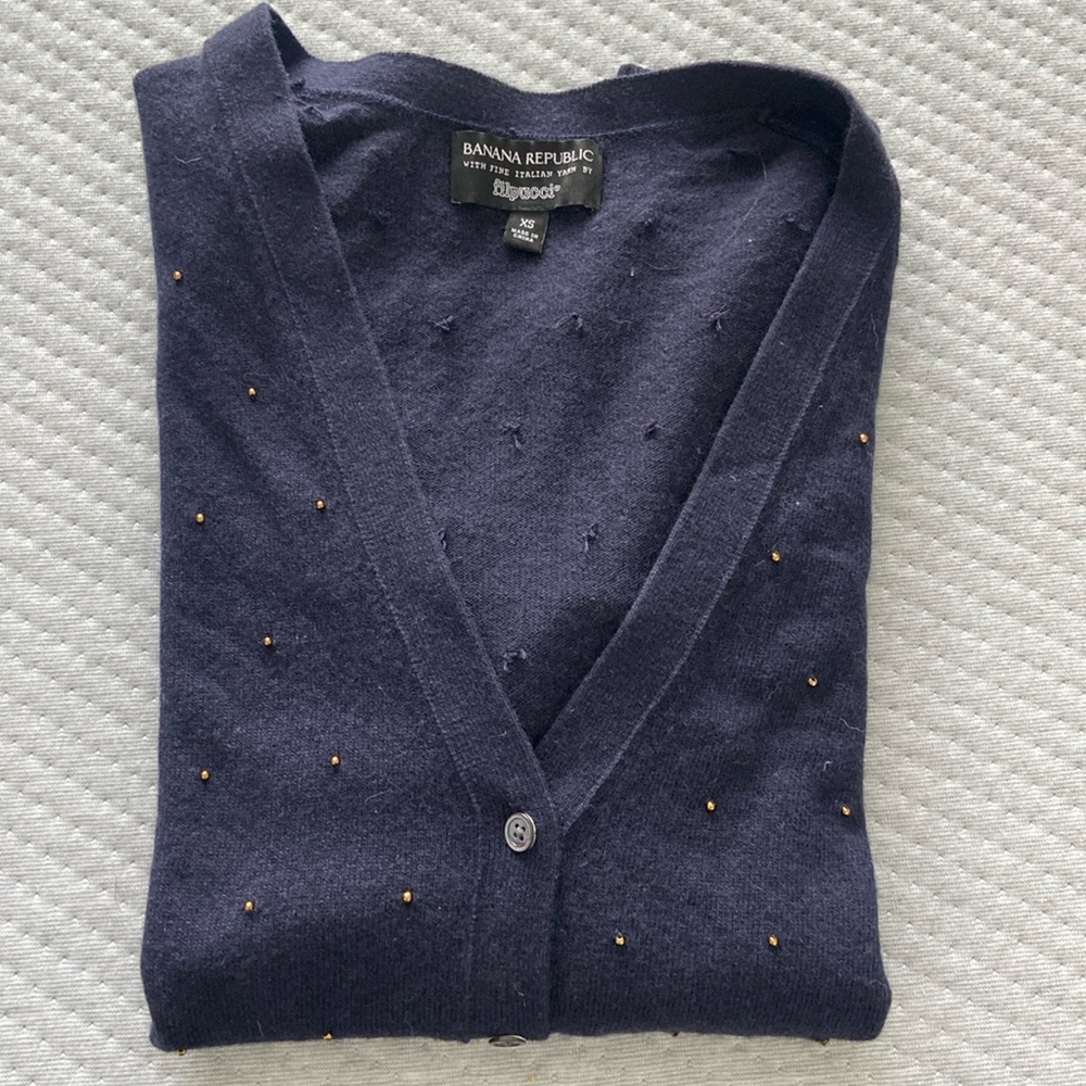 Banana Republic filpucci long navy cardigan gold beads size CS